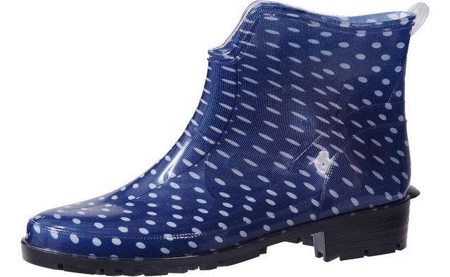 Ladeheid wasserdichte Stiefeletten LA-930 kurze Gummistiefel Damen Boots perfekte Regenschuhe als Urlaub Zubehör (Dunkelblau/Dots)