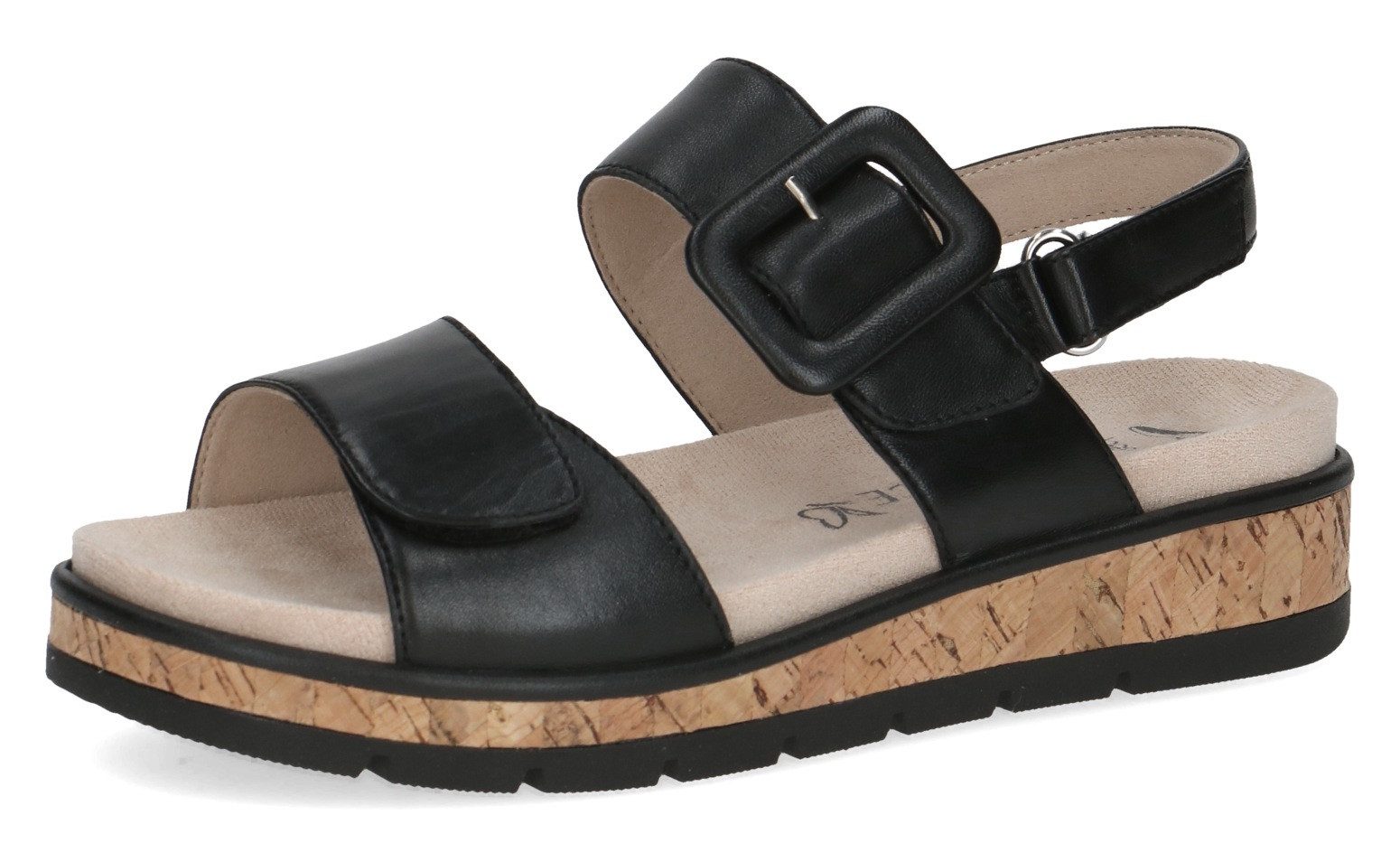 Caprice Keilsandalette, Riemchensandale, Sommerschuh, Klettverschluss unter (schwarz)