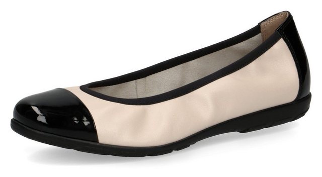 Caprice Ballerina Loafer, Slipper, Festtags Schuh mit Lack-Details (creme-schwarz)