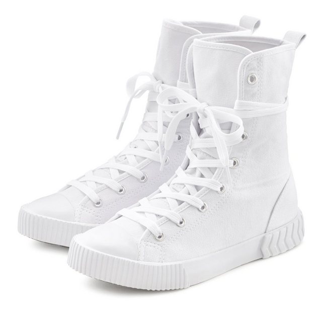 LASCANA Stiefelette High Top Sneaker aus Textil im trendigen Combat Look (weiß)