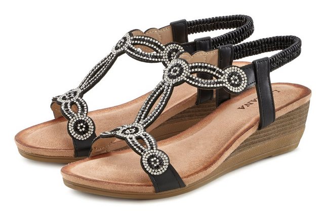 LASCANA Sandalette mit Schmucksteinen und elastischen Riemen (schwarz)