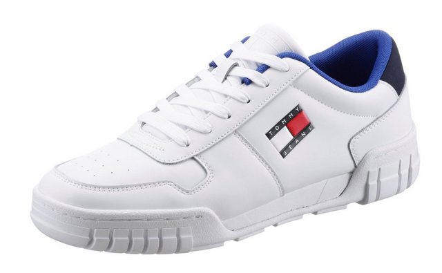 Tommy Jeans RETRO LEATHER CUPSOLE TJM ESS Sneaker mit seitlicher Logoflag (weiß-blau)