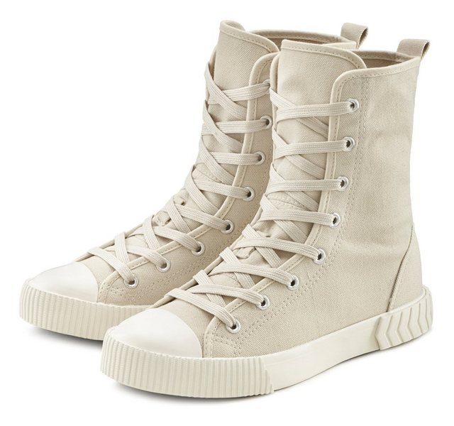 LASCANA Stiefelette High Top Sneaker aus Textil im trendigen Combat Look (beige)