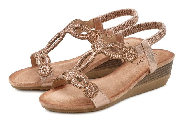 LASCANA Sandalette mit Schmucksteinen und elastischen Riemen (roségoldfarben)