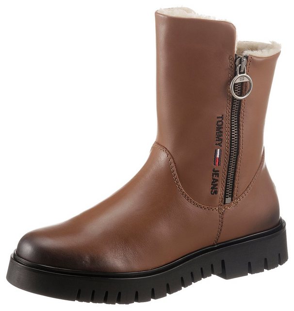 Tommy Jeans »VISIBLE WARMLINED FLAT BOOT« Winterboots mit Logostickerei (cognac-used)