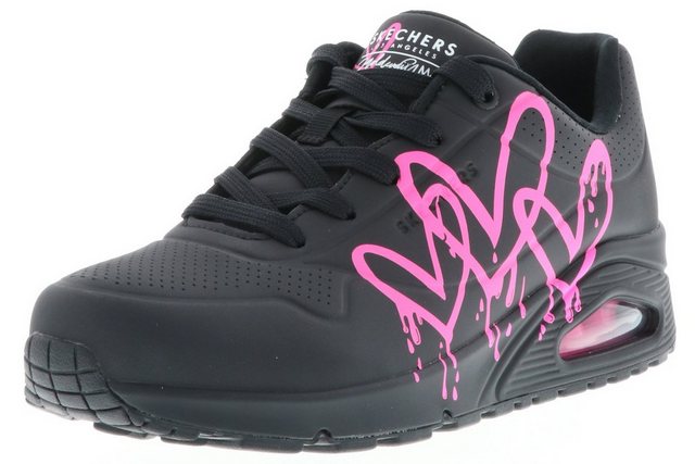 Skechers 177980/BKPK Uno-Dripping In Love Black/Pink Sneaker Luftkissendämpfung in der Zwischensohle (schwarz)