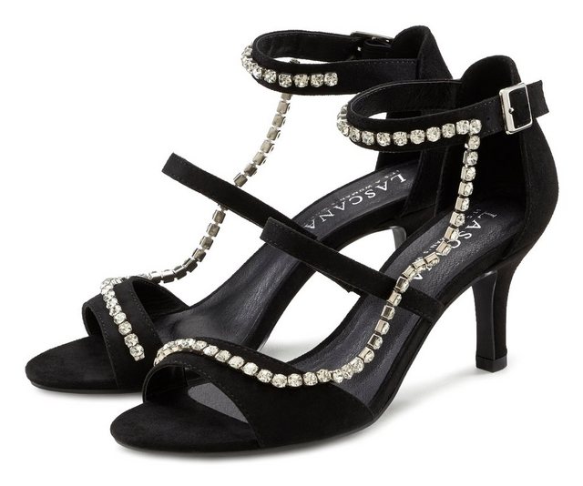 LASCANA Sandalette mit aufwendiger Schmuckkette und bequemer Absatzhöhe VEGAN (schwarz)