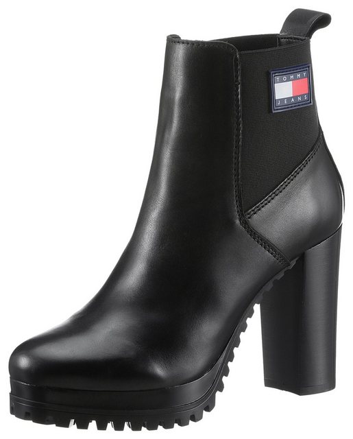 Tommy Jeans TJW NEW ESS HIGH HEEL BOOT High-Heel-Stiefelette mit elastischem Stretcheinsatz und Anziehlasche (schwarz)