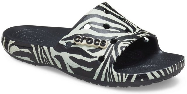 Crocs »Classic Crocs Animal Remix Slide« Pantolette mit Bandage im Animal Look (schwarz-weiß-gestreift)