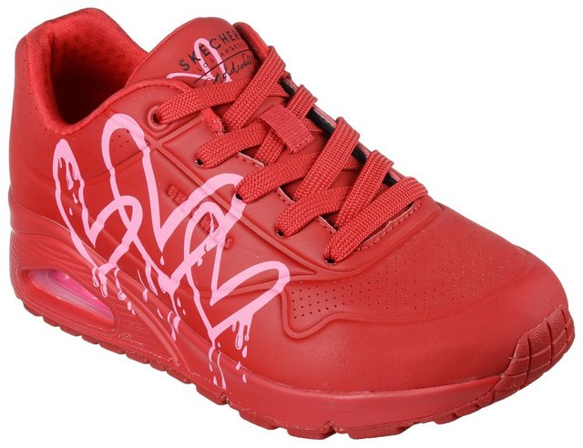 Skechers UNO DRIPPING IN LOVE Sneaker mit Herzen-Graffity-Print (rot-pink)