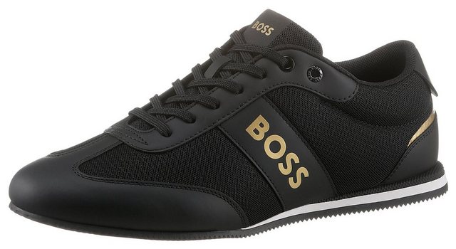 BOSS »Rusham-Lowp_mxme« Sneaker mit seitlichem Logoschriftzug (schwarz-goldfarben)