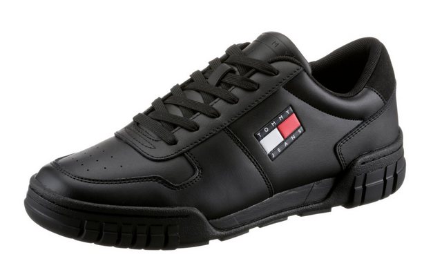 Tommy Jeans RETRO LEATHER CUPSOLE TJM ESS Sneaker mit seitlicher Logoflag (schwarz)