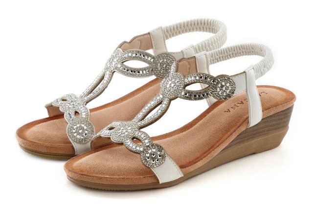 LASCANA Sandalette mit Schmucksteinen und elastischen Riemen (weiß)