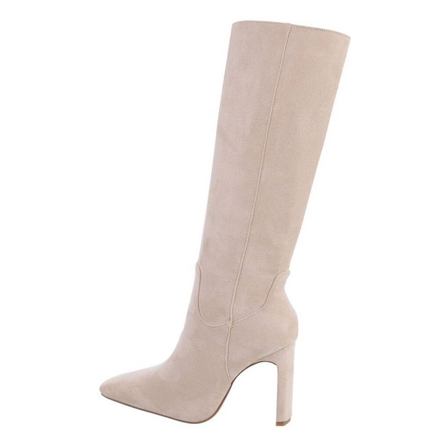 Ital-Design Damen Elegant High-Heel-Stiefel Blockabsatz High-Heel Stiefel in Beige (beige|braun)