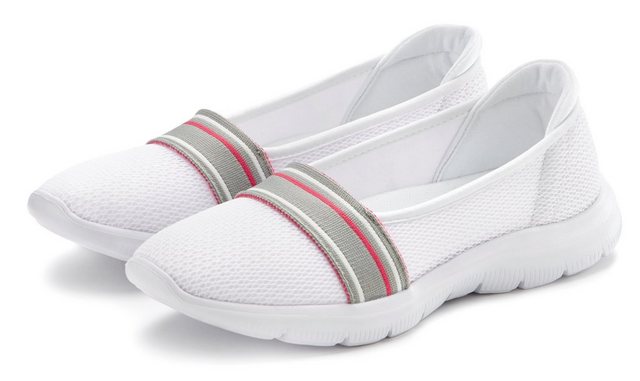 LASCANA Slipper Slip On federleichter Sneaker aus Mesh Material vegan (weiß-rosé)
