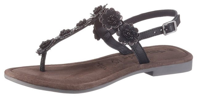 Tamaris »MINU« Sandale mit schönen Blüten verziert (schwarz-altsilberfarben)