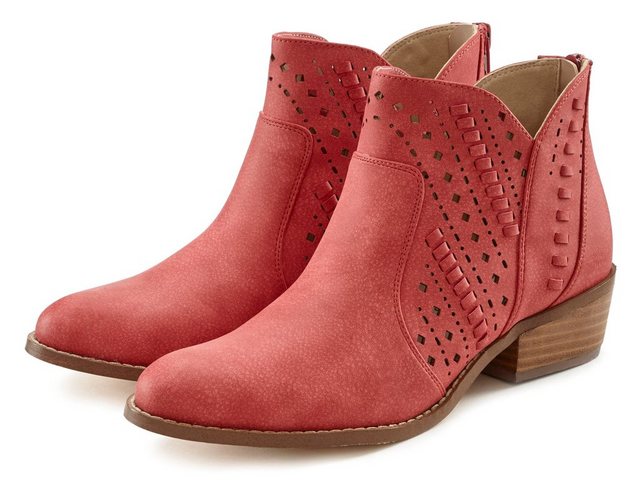LASCANA Stiefelette im Country-Look mit modischen Cut-Outs (rot)